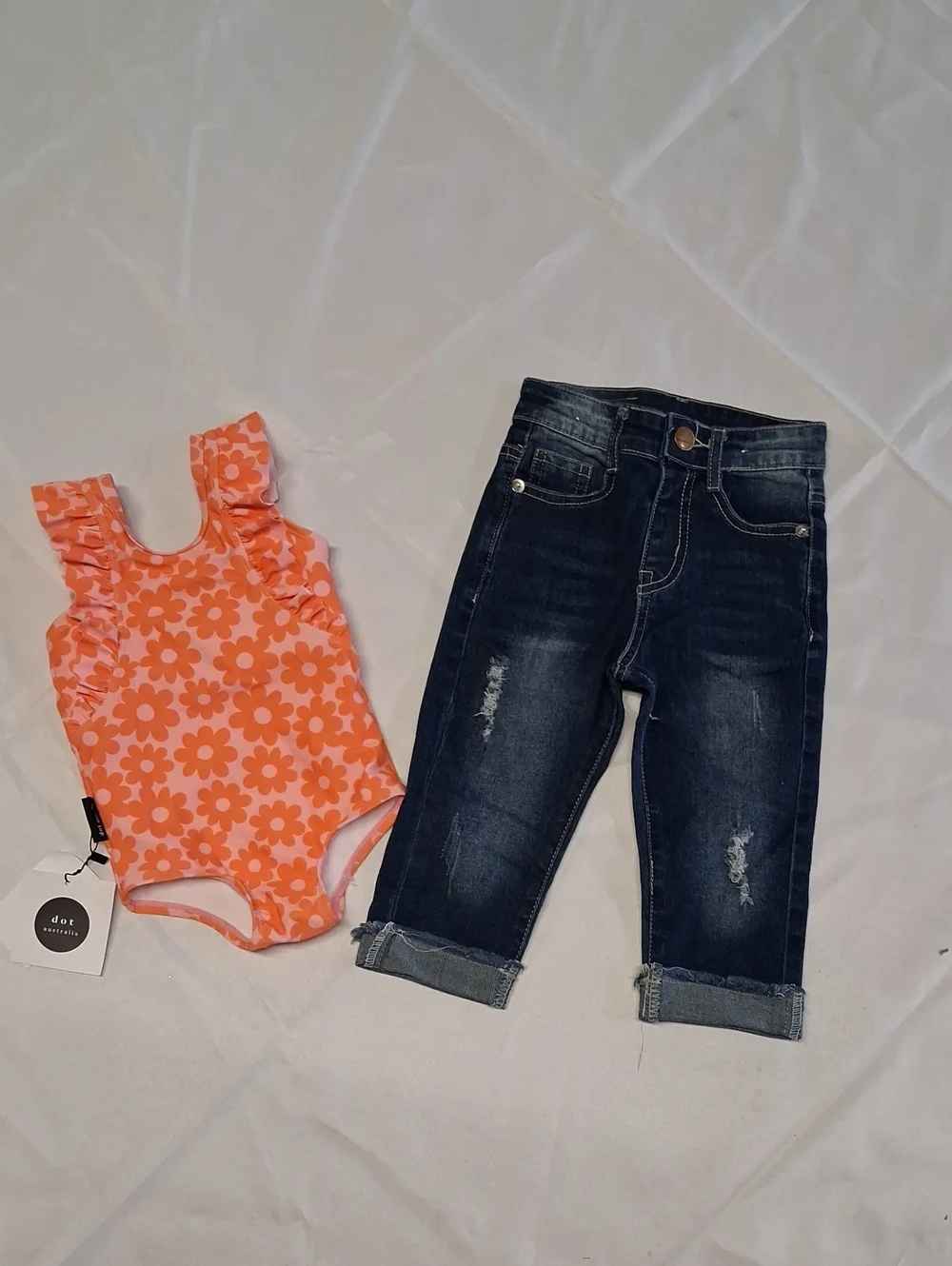 NWT Toddler Floral Ruffle One-Piece Swimsuit & Jean Capris